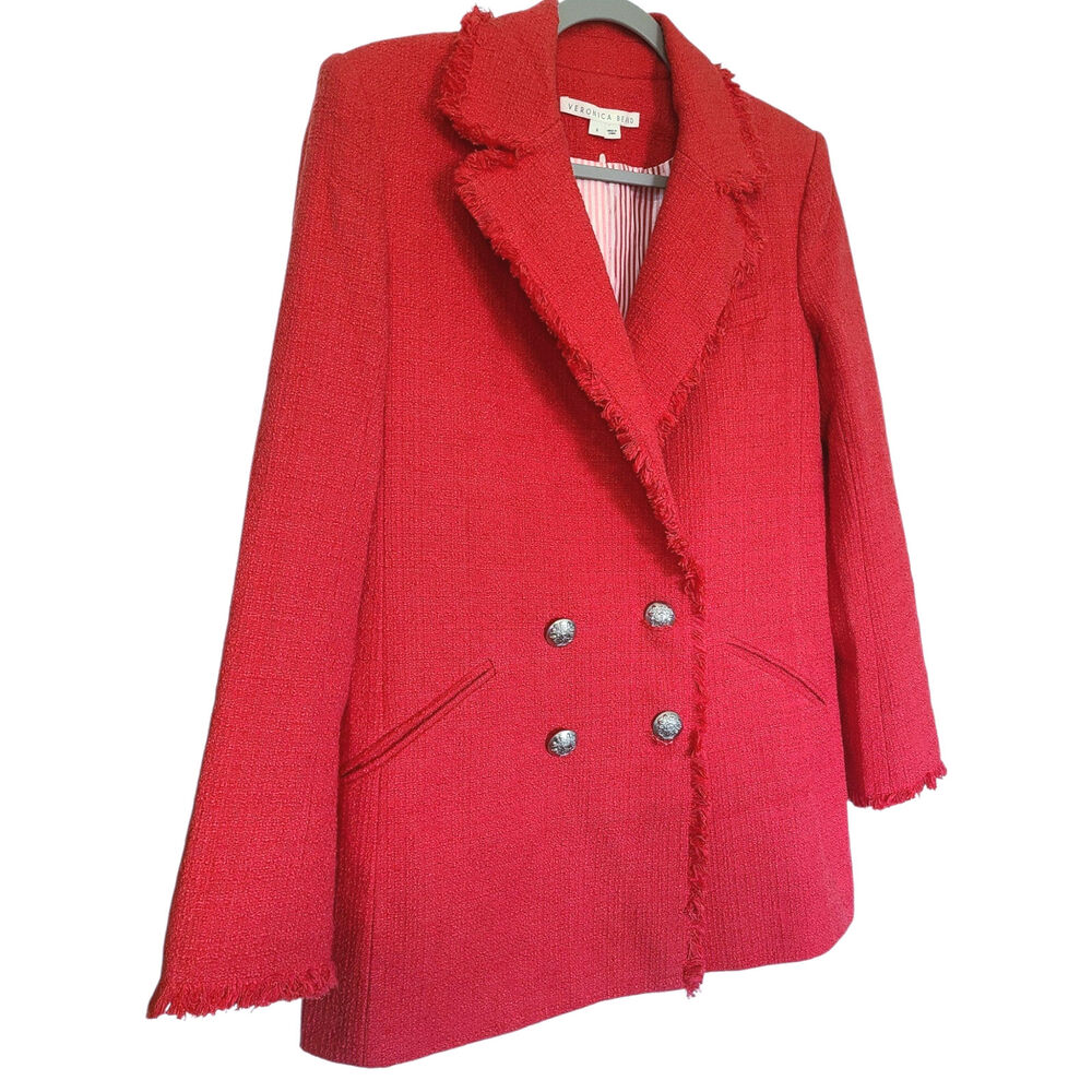 Veronica Beard Nayeli Dickey Jacket Watermelon Pinkish Red Tweed Blazer Size 8 - Picture 4 of 9